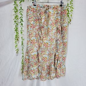 June & Hudson Wrap Skirt in Floral Print w/ Ruffles SZ XL